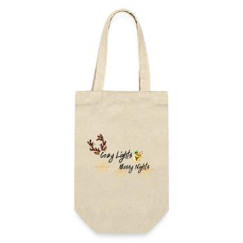 Goldene Schneeflocken Gemütlicher Becher Design - Geschenkbeutel für Flaschen - Natur - Vorne