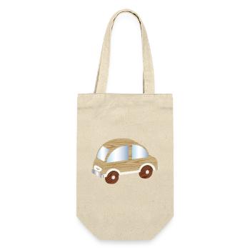 Voiture jouet aspect bois – motif nostalgique - Sac à bouteille - nature - Devant