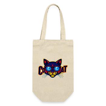 Neon Katzenlogo mit Sonnenbrille - Geschenkbeutel für Flaschen - Natur - Vorne