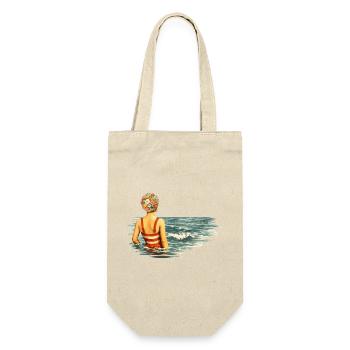 Surreales Vintage Motiv – Frau im Meer  - Geschenkbeutel für Flaschen - Natur - Vorne