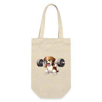 Beagle Workout Bodybuilding Barbell Training Motiv - Geschenkbeutel für Flaschen - Natur - Vorne