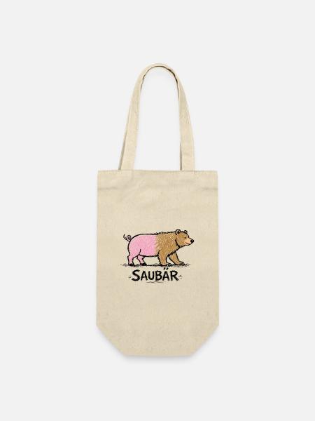 Saubär – Lustiges Tier Wortspiel mit Illustration - Geschenkbeutel für Flaschen - Natur