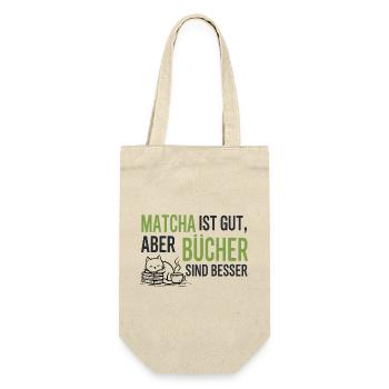 Cozy Bücher & Matcha Katze T-Shirt Geschenk - Geschenkbeutel für Flaschen - Natur - Vorne