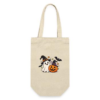  Halloweenfreude Geist und Kürbis - Geschenkbeutel für Flaschen - Natur - Vorne