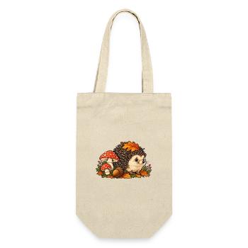 Herbstiger Igel mit Pilzen und Blättern - Geschenkbeutel für Flaschen - Natur - Vorne