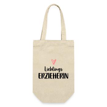 Lieblings Erzieherin Herz Geschenk Kindergarten - Geschenkbeutel für Flaschen - Natur - Vorne