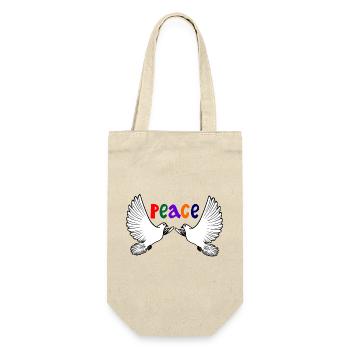 Two white doves of peace with colored text PEACE - Gift Bag for Bottles - nature - Front