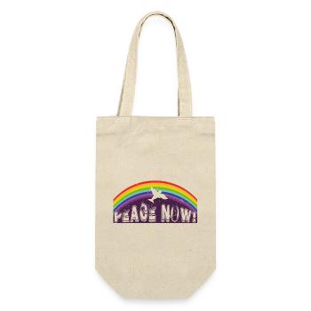 PEACE NOW mit Friedenstaube - Geschenkbeutel für Flaschen - Natur - Vorne