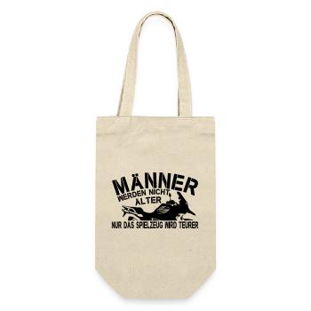 Lustiger Spruch Männer älter Motorrad Spielzeug - Geschenkbeutel für Flaschen - Natur - Vorne