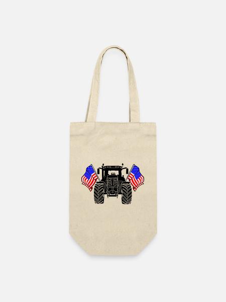 Traktor Zwei Flaggen USA - Geschenkbeutel für Flaschen - Natur