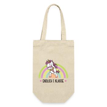 Einschulung Schulkind Erste Klasse Schule Einhorn - Geschenkbeutel für Flaschen - Natur - Vorne