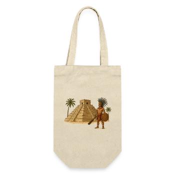 Maya Pyramide Krieger - Geschenkbeutel für Flaschen - Natur - Vorne