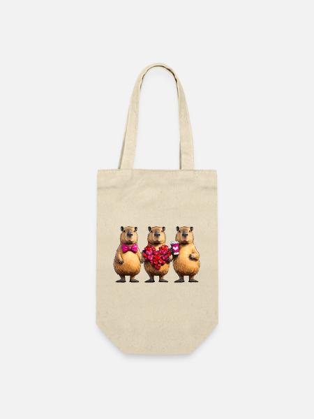 Liebesbiber Trio - Geschenkbeutel für Flaschen - Natur