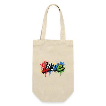 Love – Graffiti Schriftzug mit Hundepfote - Geschenkbeutel für Flaschen - Natur - Vorne
