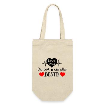 Love you, du bist die aller beste! - Schwarz Rot - Geschenkbeutel für Flaschen - Natur - Vorne