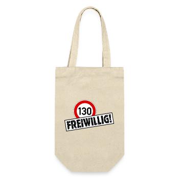 Tempo 130 FREIWILLIG! Tempolimit Aufkleber - Geschenkbeutel für Flaschen - Natur - Vorne