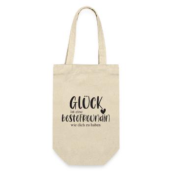 beste Freundin Freundschaft Geschenk Glück - Geschenkbeutel für Flaschen - Natur - Vorne