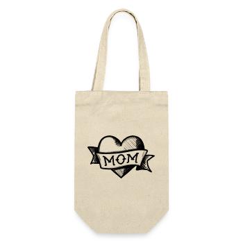 Herz - MOM (schwarz) - Geschenkbeutel für Flaschen - Natur - Vorne