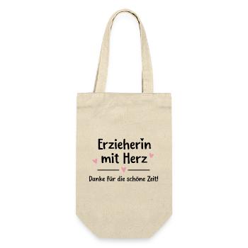 Kindergarten teacher with heart – gift for kindergarten teacher child - Gift Bag for Bottles - nature - Front