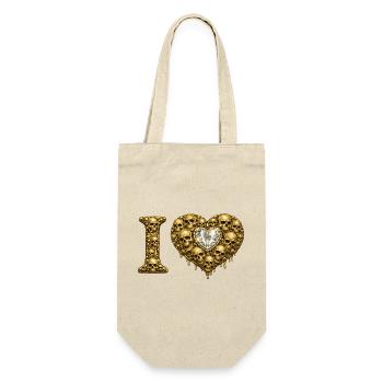 I LOVE | Golden Skull Heart – Skull Love - Gift Bag for Bottles - nature - Front
