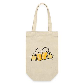 Maßkrüge Stoßen An Mit Hand! (Bier / Bierkrüge 3C) - Geschenkbeutel für Flaschen - Natur - Vorne