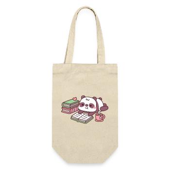 Cute Panda Bear Chilling With Books And Tea - Gift Bag for Bottles - nature - Front