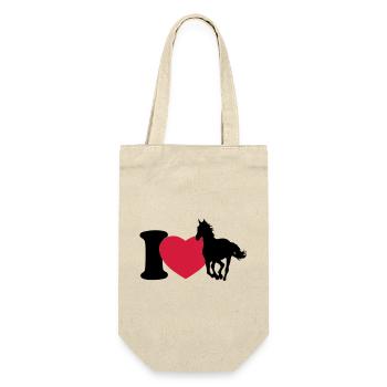 I love horses - Ich liebe Pferde - Geschenkbeutel für Flaschen - Natur - Vorne