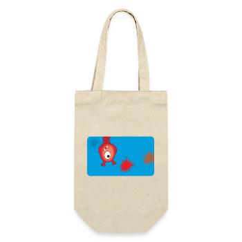 Rotes Monster & Farbkleckse - blau  - Geschenkbeutel für Flaschen - Natur - Vorne