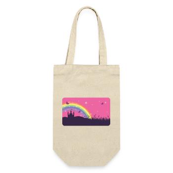 Märchenschloss mit Regenbogen und Sternchen  - Geschenkbeutel für Flaschen - Natur - Vorne