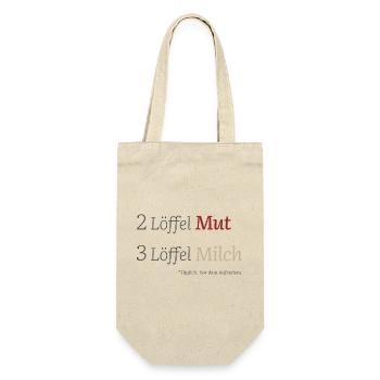 2 Löffel Mut 3 Löffel Milch – Mutmacherdesign - Geschenkbeutel für Flaschen - Natur - Vorne