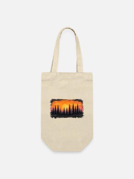 Sonnenuntergang Waldsilhouette - Geschenkbeutel für Flaschen - Natur