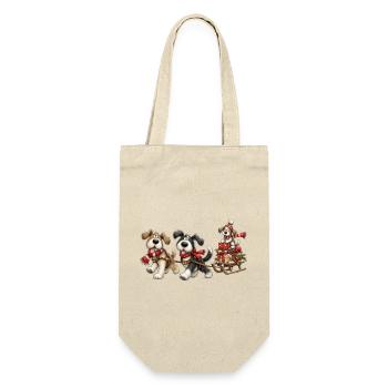 🎁 Weihnachts-Schlittenhunde - Geschenkbeutel für Flaschen - Natur - Vorne