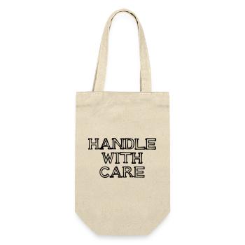 HANDLE WITH CARE Schriftzug handgezeichnet - Geschenkbeutel für Flaschen - Natur - Vorne