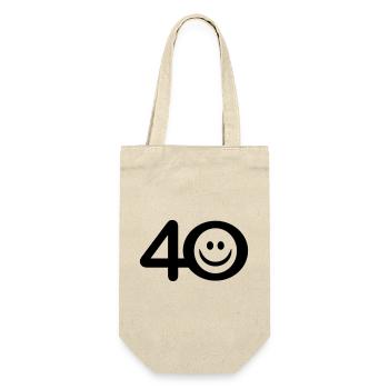 Zum Vierzigsten: 40 mit Lächel-Emoticon - Geschenkbeutel für Flaschen - Natur - Vorne