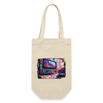 TV / Fernseher / Analog / Röhrenfernseher / Retro - Geschenkbeutel für Flaschen - Natur - Vorne