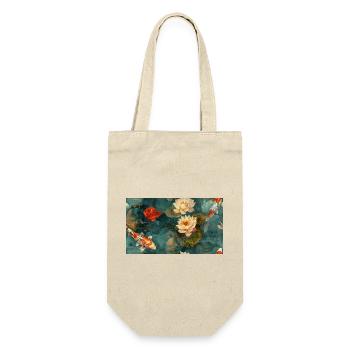 Koi and Lotus Flowers on Teal Water - Gift Bag for Bottles - nature - Front
