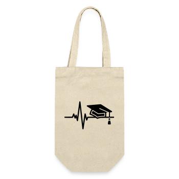 EKG Linie mit Abschlusskappe – Graduation Motiv - Geschenkbeutel für Flaschen - Natur - Vorne