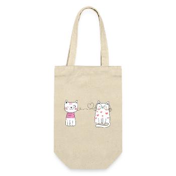 Zwei Katzen im HerzPopArt Stil - Geschenkbeutel für Flaschen - Natur - Vorne
