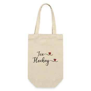 Eishockey Schriftzug mit Herz - Geschenkbeutel für Flaschen - Natur - Vorne