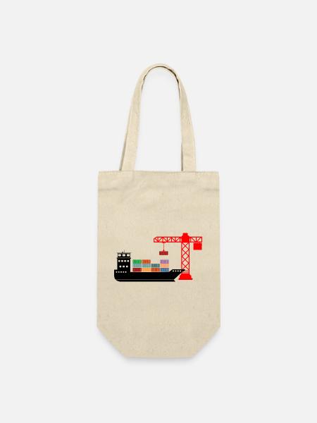 Seecontainerboot mit Kran Entladung 2 - Geschenkbeutel für Flaschen - Natur