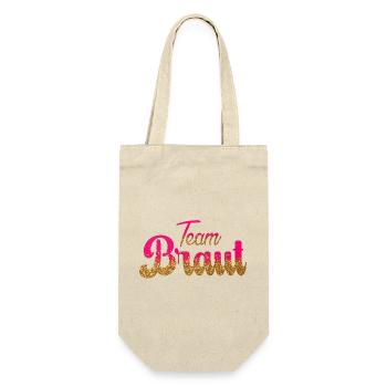Team Braut! Pink, Gold Glitzer - Geschenkbeutel für Flaschen - Natur - Vorne