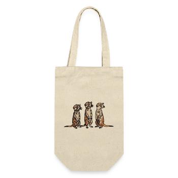 Niedliches, handgezeichnetes Erdmännchen-Trio-Design - Geschenkbeutel für Flaschen - Natur - Vorne