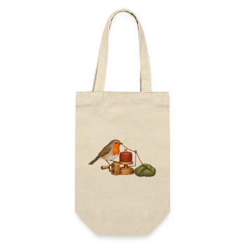 Rotkehlchen wickelt Garn - Geschenkbeutel für Flaschen - Natur - Vorne