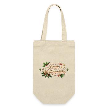 Frohe Weihnachten - Goldener Schriftzug - Geschenkbeutel für Flaschen - Natur - Vorne