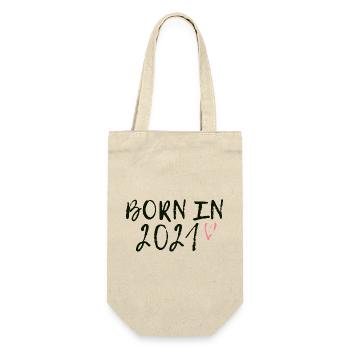 Jahrgang 2021 rosa Herz - Geschenkbeutel für Flaschen - Natur - Vorne