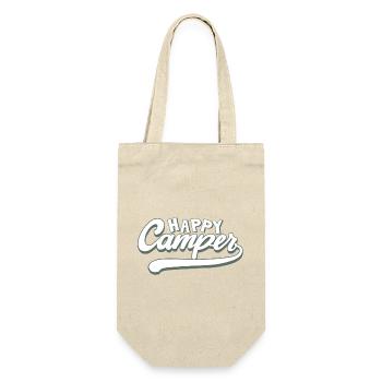 Campingspruch Happy Camper - Geschenkbeutel für Flaschen - Natur - Vorne