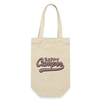 Camperspruch Happy Camper - Geschenkbeutel für Flaschen - Natur - Vorne