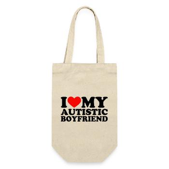 I Love My Autistic Boyfriend I Heart My BF - Geschenkbeutel für Flaschen - Natur - Vorne