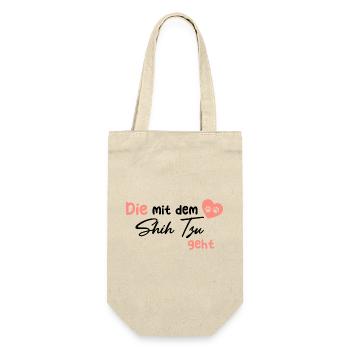 Die mit dem Shih Tzu geht - Hund Hundeliebhaber Hu - Geschenkbeutel für Flaschen - Natur - Vorne