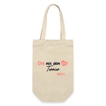 Die mit dem Terrier geht - Hund Hundeliebhaber Hum - Geschenkbeutel für Flaschen - Natur - Vorne